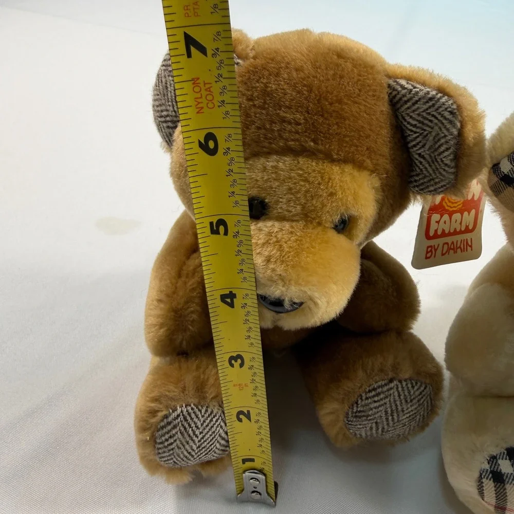 Vintage‎ 1986 Fun Farm by Dakin Remington Bears Set Brown Cream Plaid 7 Inch 2